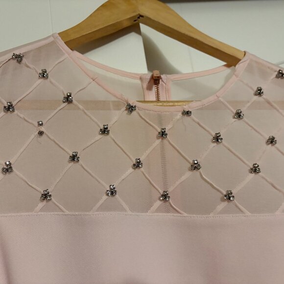 Ted Baker London Baby Pink Embellished Shift Dress Size 1 Mesh Panel Lined Zip - Picture 2 of 3